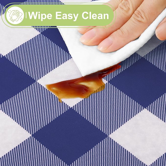 Smiry Rectangle Table Cloth, Waterproof Vinyl Tablecloth with Flannel Backing, Wipeable Buffalo Plaid Table Cover for Dining, Indoor and Outdoor (Navy & White, 60"x120")