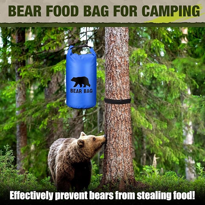 1 Set Bear Food Bag for Camping Ultralight Food Hanging System Includes Waterproof Bear Bag, Nylon Ropes, Hooks for Camping Backpacking