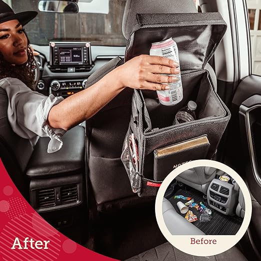 Lusso Gear Spill-Proof Car Trash Can (3.5 Gallon) - Easy to Clean Hanging Garbage Bin - Leak-Proof Lid, Removable Liner, Waterproof - Keeps Truck, SUV, Car, Minivan Clean & Odor Free (Gray)