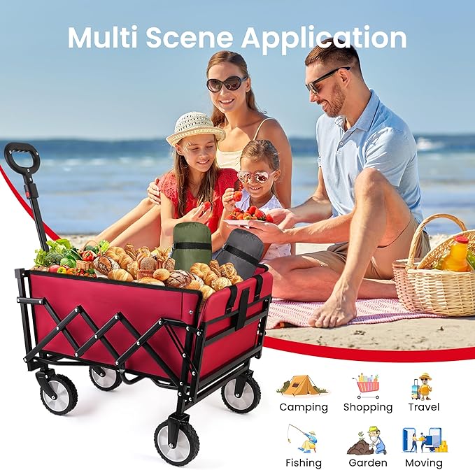 MAZING Collapsible Foldable Wagon with Tailgate Extended, 300lbs Heavy Duty Portable Lightweigh Utility Folding Wagon Cart for Grocery, Camping, Garden, Fishing