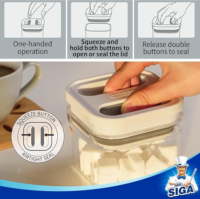 MR.SIGA 4 Pack Airtight Food Storage Container Set, BPA Free Kitchen Pantry Organization Canisters, One-handed Airtight Cereal Snack Candy Storage Containers, 360ml / 12.2oz, Small, White