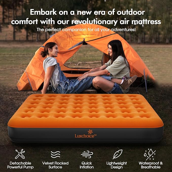 Air Mattress with Built-in USB Rechargeable Pump Camping Inflatable Mattress Portable Blow up Mattress Air Bed Guest Bed for Home Outdoors Hiking Travel