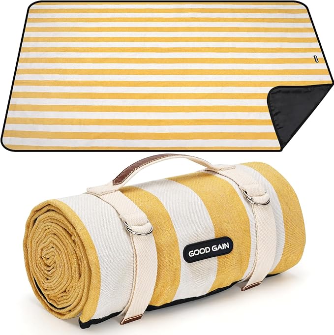 Outdoor Picnic Blankets Waterproof Large, Sandproof Backing Portable for Family, Friends, Kids, Picnic Mat Machine Washable for Camping Party, Grass, Beach Park, Playground(Butter Yellow)