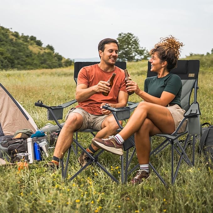 Outdoor Folding Camping Chair-Oversize Camping Chairs for Adults,Support 400lbs with Pillows & Cup Holders & Cooler Bags - Heavy Duty Collapsible Chairs for Sports Garden Beach Fishin(Blackgray)
