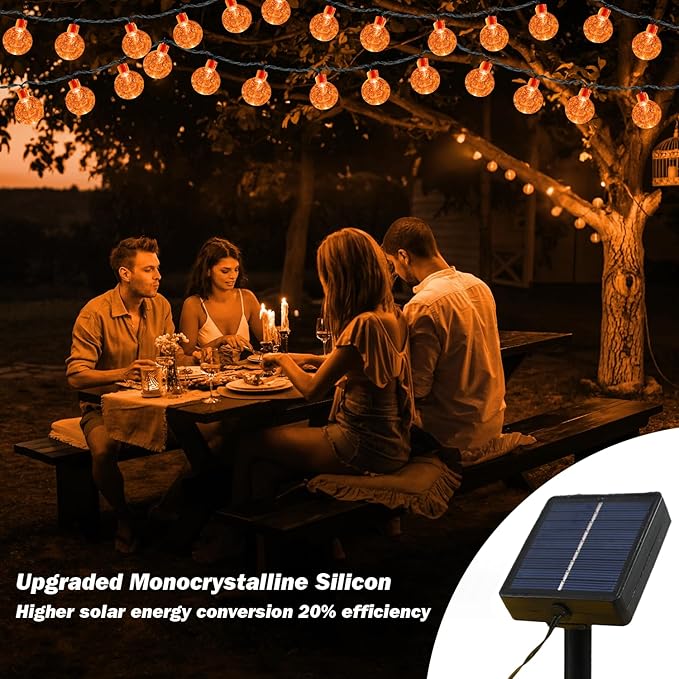 Solar Lights Outdoor Waterproof, 2 Pack Total 200LED 110FT Solar String Lights for Outside with 8 Modes, Outdoor String Lights Crystal Globe Patio Lights for Garden Yard Party Decor(Orange)