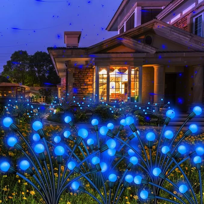 Solar Garden Lights Outdoor, 10 Pack 80 LED Blue Firefly Lights Waterproof, Sway by Wind, Solar Wind Swaying Light for Yard Patio Backyard Garden Planter Flower Bed Pathway Decoration