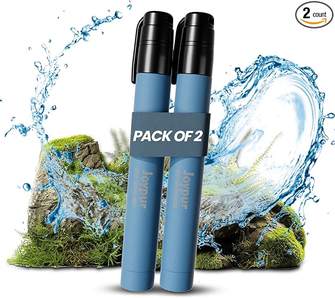 Portable Water Filter Straw Survival, Essential Camping & Hiking Gear, Water Purification Straw for Travel, Biking and Emergency Preparedness