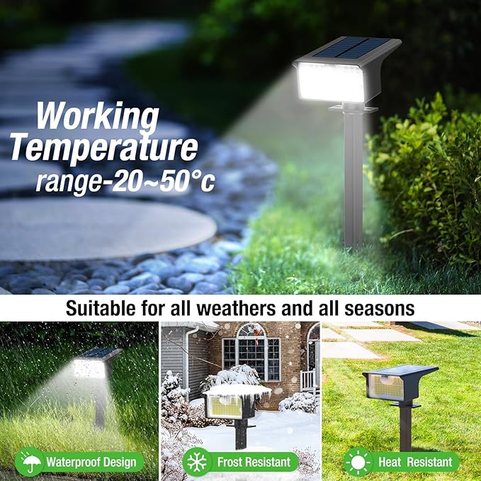 nipify Solar Spot Lights Outdoor, 3 Pack/62 LED Solar Motion Sensor Lights Outdoor Waterproof, 3 Modes Solar Powered Landscape Spotlights 2-in-1 for Outside Yard Wall Garden, Cool White