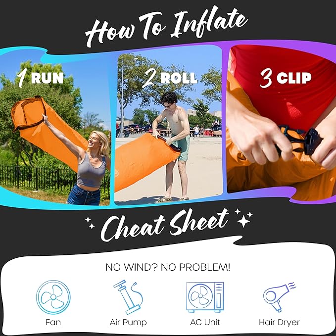 Nevlers Inflatable Lounger | 210T Polyester Inflatable Chair | No-Pump Blow Up Couch | Camping Couch Air Sofa Bed w/ 450 lbs. Cap., Pockets & Matching Bag | Use as Inflatable Couch for Adults & Kids