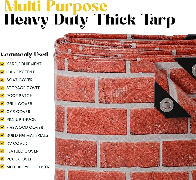 Core Tarps Extreme Heavy Duty 20 Mil Tarp Cover, Waterproof, UV Resistant, Rip and Tear Proof, Poly Tarpaulin with Reinforced Edges for Roof, Camping, Patio, Pool, Boat (Bricks/Black 30′ X 40′)