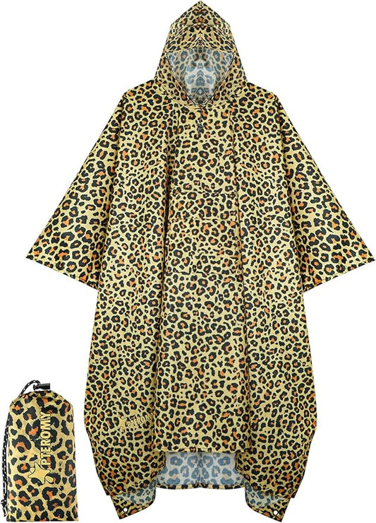 PTEROMY Hooded Rain Poncho for Adult with Pocket, Waterproof Lightweight Unisex Raincoat for Hiking Camping Emergency