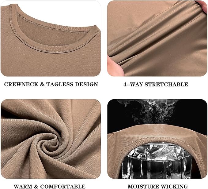 URRU Thermal Underwear for Men High Stretch Fleece Lined Long Sleeve Crewneck Thermal Shirts Base Layer Top Men Cold Weather