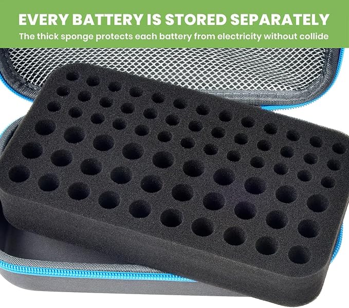 Battery Organizer Storage Holder Case Box for 69+ Batteries AA AAA C Cell 9V 3V Lithium - No Tester Included (Blue)
