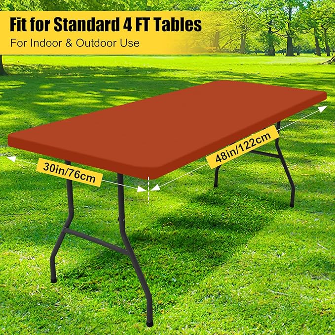 Smiry 2 Pack Rectangle Picnic Table Cloth, Waterproof Elastic Fitted Tablecloths, Washable Polyester Rectangular Patio Table Cover for Camping, Indoor and Outdoor (Rust, 30"x48")