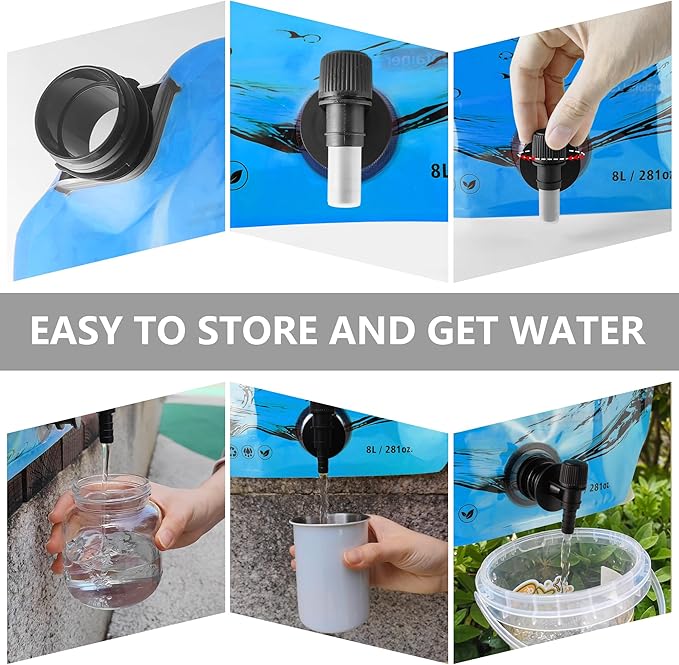 Collapsible 8L Water Storage Bag, BPA-Free Portable Folding Water Jug with Adjustable Faucet, Leakproof Emergency Water Bag for Camping, Hiking, Riding, Outdoor Sport (Blue, 1)