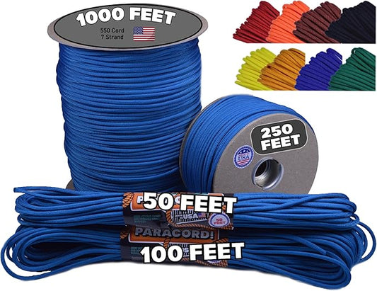 BORED? PARACORD! 550 lb Paracord - Ideal for Crafting, Camping, DIY Projects, Active & Military Outdoors - Strong Survival Rope - Tactical Parachute Cord Type III - Caribbean Blue 50 Feet