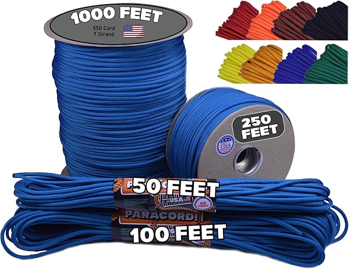BORED? PARACORD! 550 lb Paracord - Ideal for Crafting, Camping, DIY Projects, Active & Military Outdoors - Strong Survival Rope - Tactical Parachute Cord Type III - Caribbean Blue 250 Feet
