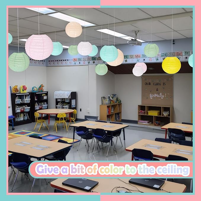 12Pcs 12" Colorful Pastel Paper Lanterns for Classroom Spring Children's Room Mother's Day Baby Shower Wedding Birthday Party Decorations, Macaron Rainbow Pastel Classroom Decor (12 inch)