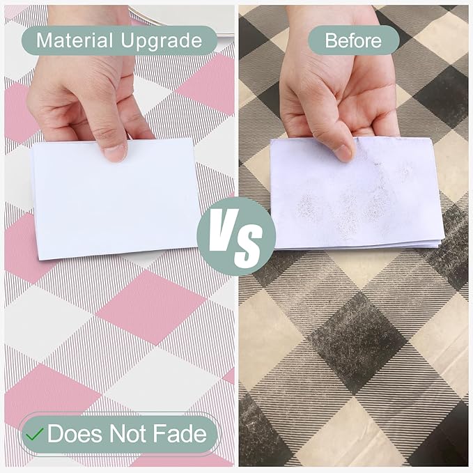 misaya Rectangle Waterproof Vinyl Table Cloth, Buffalo Flannel Backed Tablecloth, Wipeable Plastic Table Cover for Dinner, Kitchen, Outdoor (60" x 102", Pink and White)