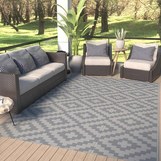Reversible Rugs Plastic Rug Outdoor Rug Lightweight Outside Mats Modern Outdoor Rug for Patio Portable Mats for RV Backyard Deck Picnic Beach, 6' x 9' Gray