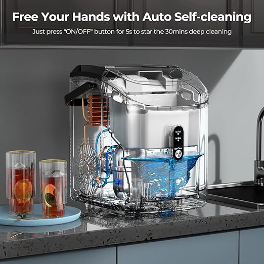 Nugget Ice Maker Countertop, 35.5Lbs/24Hrs Chewable Sonic Ice Machine with Self-Cleaning, Handle, Water Tank, Quiet Operation & Portable Pellet Ice Maker for Home, Office, Kitchen, Bar, Black