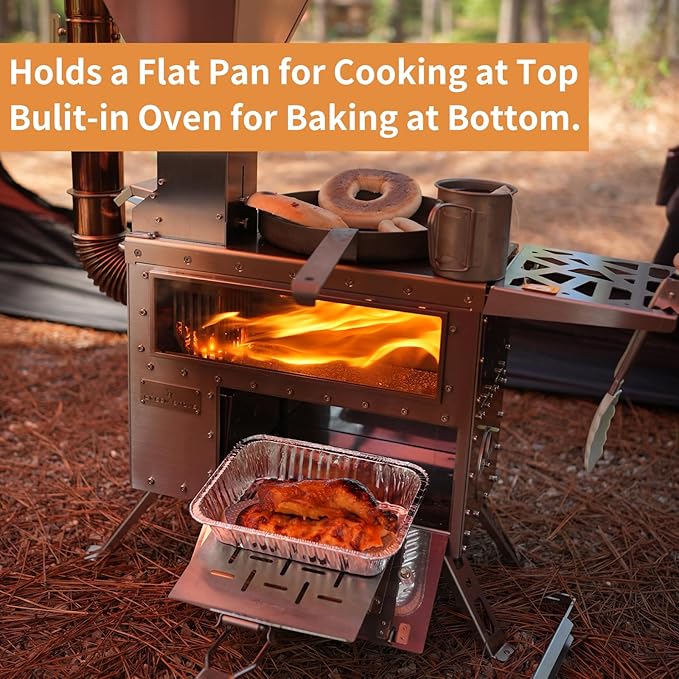 Hori 5 Pellet Stove with Oven for Tent Camping, Portable Wood Burning Stove with 8 Chimney Pipes for Hiking, Cooking, Hot Tent and Outdoor Use