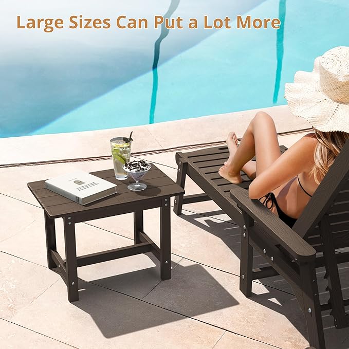 LUE BONA HDPS Large Size Outdoor Side Table, Outside End Table for Patio, Porch, Beach, Garden, Weather Resistant/Easy Maintenance/Indoor or Outdoor Use,Dark Brown