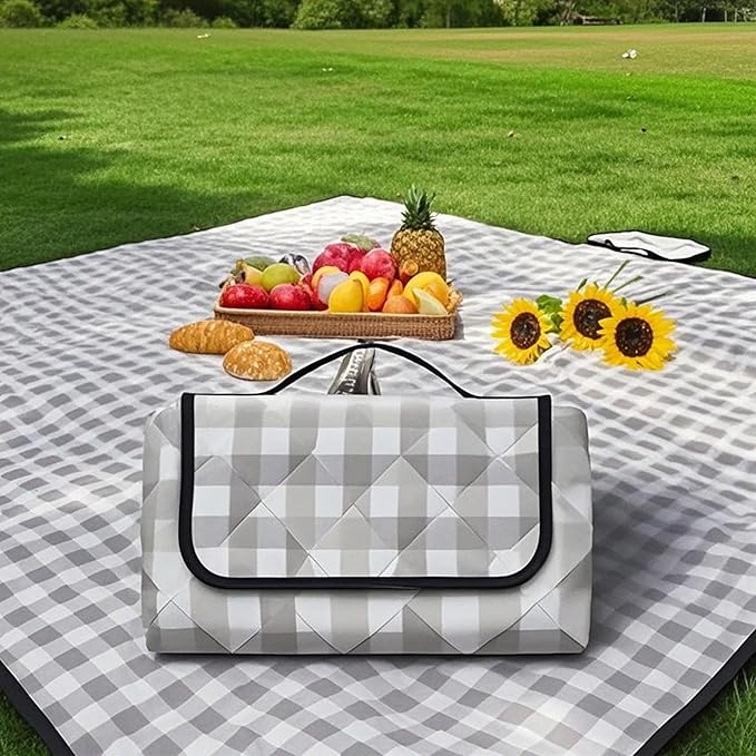 Waterproof Picnic Blanket Extra Large: 80"x80" Portable Outdoor Camping Blankets with Mat - 3 Layer Foldable Beach Blanket with Carry Strap & Sandproof Backing for Grass/Hiking/Travel/Concerts/Indoor