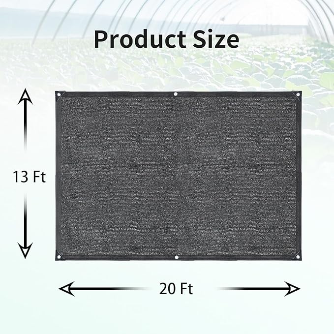 70% Black Shade Cloth, 13 x 20 FT Sun Shade Net with Grommets, Garden Sunblock Shade Cloth Shading for Greenhouse, Plant, Pergola, and Backyard Patio