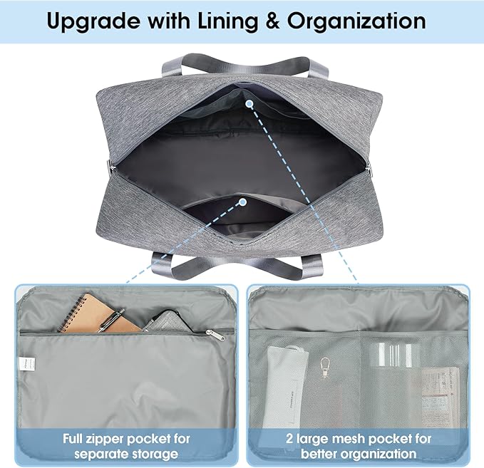 For Spirit Airlines Personal Item Bag 18x14x8 Foldable Travel Duffel Bag Underseat Carry on Luggage for Women and Men 30L (Grey)