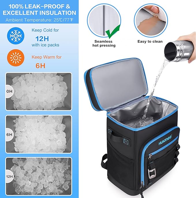 Large Waterproof Insulated Cooler Backpack for Men & Women, Leak Proof Cooler Backpack for Camping, Beach, Fishing, Picnic, Travel, Outdoor, 30L, 48Cans