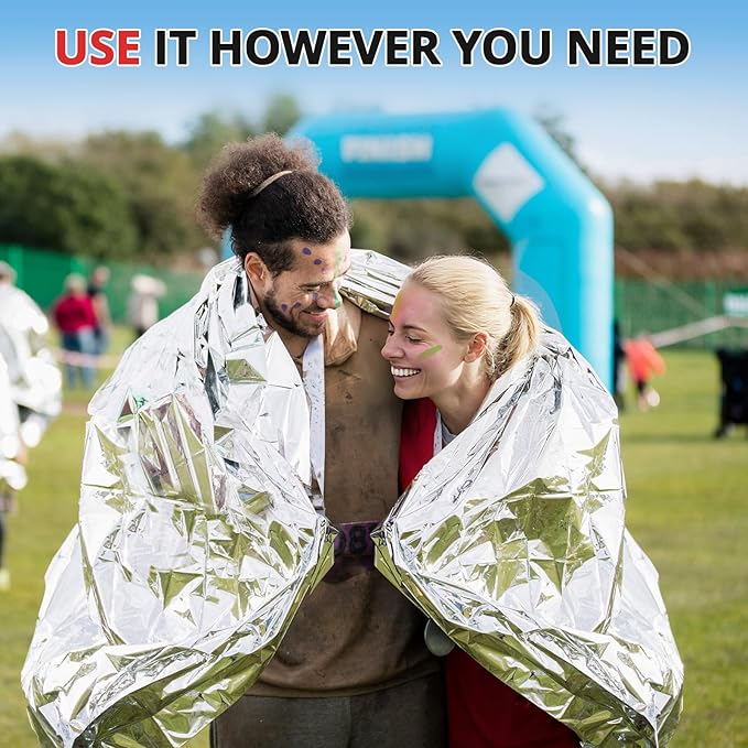 SecuCaptain Survival Emergency Thermal Blankets: Extra Large 84” x63” Space Mylar Blanket Kit for Outdoor Cold Winter Camping Hiking Car Bug Out Bag or First Aid - 10 Pack