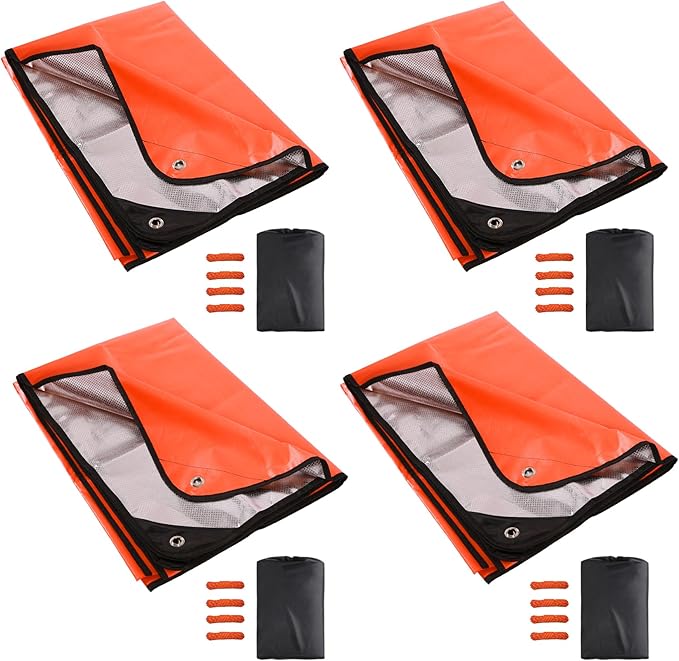 RedSwing 4 Pack Emergency Blankets, Waterproof Survival Thermal Tarp, Multipurpose Reflective Insulated All Weather Blankets for Camping Hiking, Orange