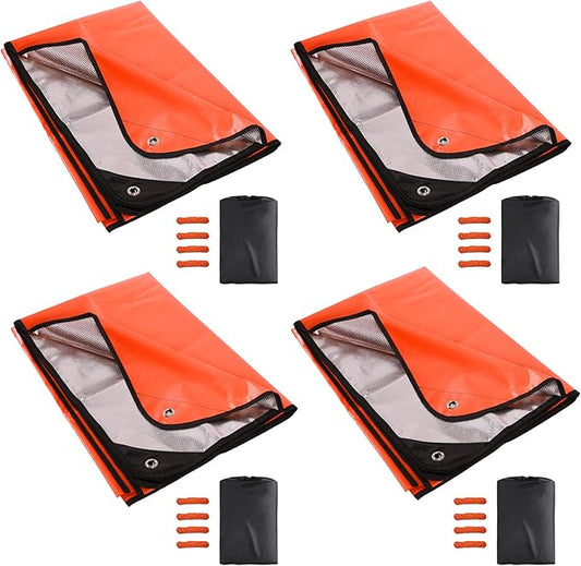 RedSwing 4 Pack Emergency Blankets, Waterproof Survival Thermal Tarp, Multipurpose Reflective Insulated All Weather Blankets for Camping Hiking, Orange