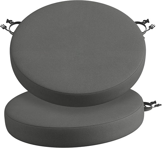 Codi Round Outdoor Chair Cushions 15 Inch, Patio Bistro Cushion Set of 2, Waterproof with Adjustable Straps, Grey 15x15''
