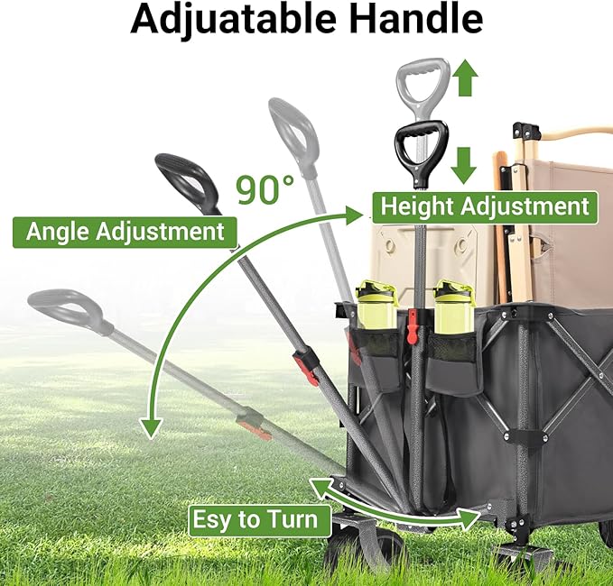 400L Heavy Duty Folding Wagon Cart-450LBS Capacity All-Terrain Beach Cart with Big Wheels & Drink Holders-Push/Pull Utility Cart for Groceries, Camping, Sports, Shopping (Grey)