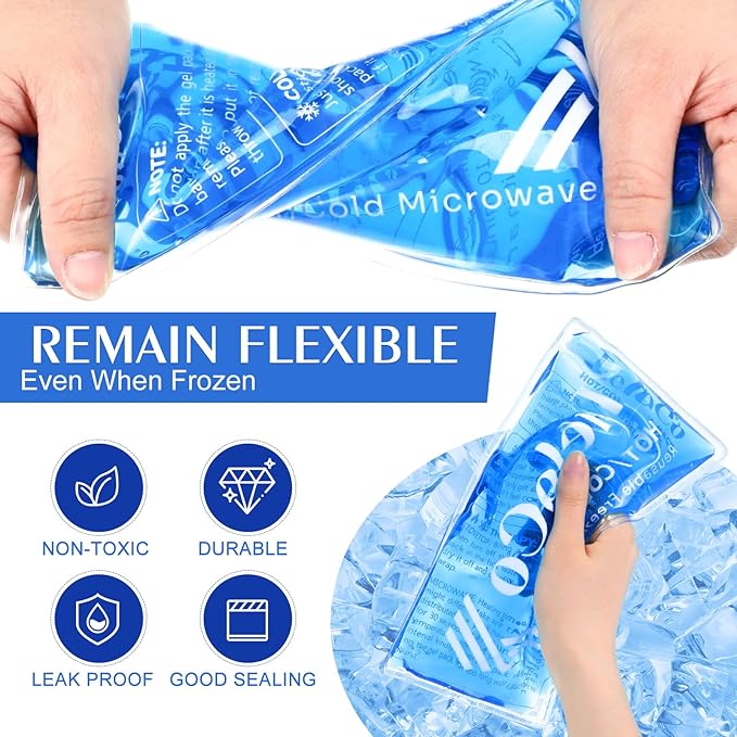 TrelaCo 10 Pcs Gel Ice Packs Reusable 9.4" x 4.7" Soft Flexible Ice Pack for Injuries Hot and Cold Compress for Knee Shoulder Head Neck Ankle Wrist Elbow Arm Foot Headaches Surgery