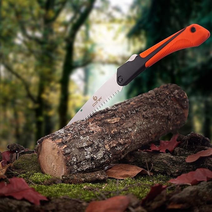 Folding Hand Saw for Tree Pruning, Camping, Gardening, Hunting. Cutting Wood, PVC, Bone with Ergonomic Handle Design