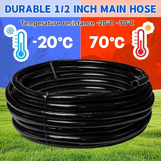 50 FT 1/2 Inch Drip Irrigation Tubing Main Drip Line Hose Tube for Garden Watering Landscape Irrigation System (Includes 2 Pack 6-Way Connector and 1/2" Straight Connector)