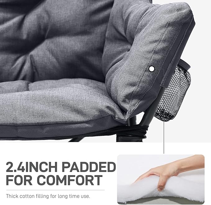 EVER ADVANCED Extra Large Double Camping Chair for Adults, Family Size Padded Folding Camping Love Seat Bench with Side Pocket Portable Camping Couch, Two Person Heavy Duty Folding Outdoor Chair