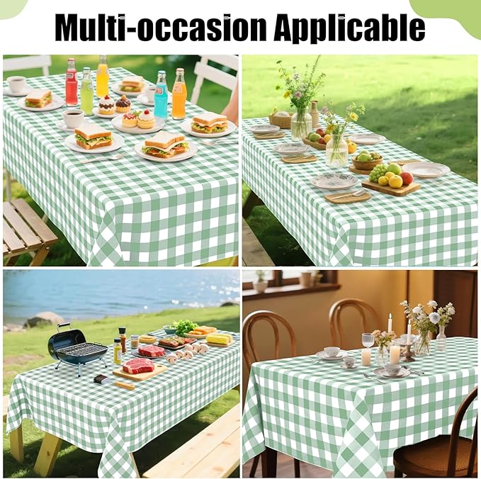 Smiry Rectangle Table Cloth, Waterproof Vinyl Tablecloth with Flannel Backing, Wipeable Buffalo Plaid Table Cover for Indoor and Outdoor (Sage Green & White, 54"x78")