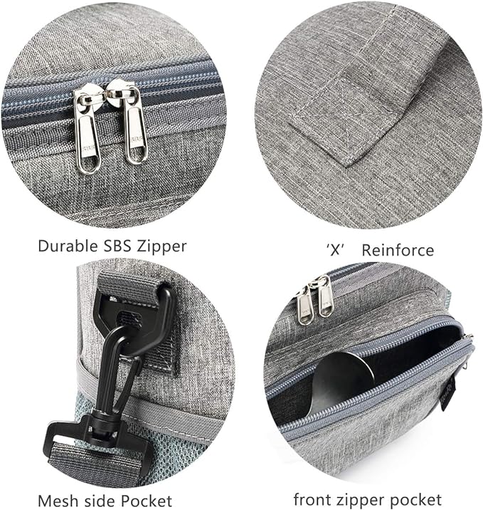 FlowFly Insulated Reusable Lunch Bag Adult Large Lunch Box for Women and Men with Adjustable Shoulder Strap,Front Zipper Pocket and Dual Large Mesh Side Pockets,Grey