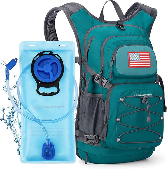 Maelstrom Hydration Hiking Backpack with 2L/3L Water Bladder, High Flow Bite Valve Camping Daypack Lightweight