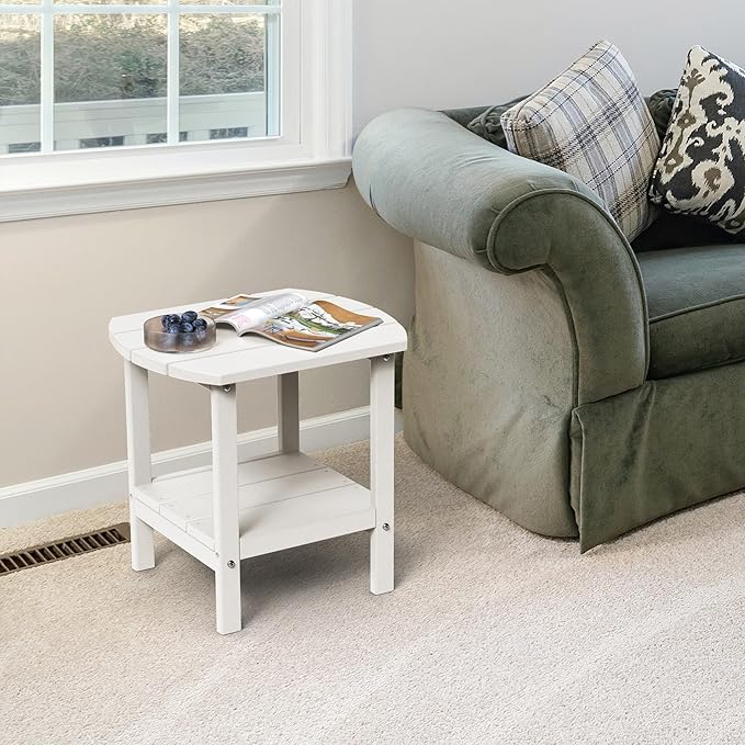 TORVA Patio Adirondack Side Table, Outdoor End Tables All-Weather Resistant HDPE Humidity-Proof Long Time Use for Deck, Lawn,Garden, Porch, Backyard End Table（White Color）(2 Tier)