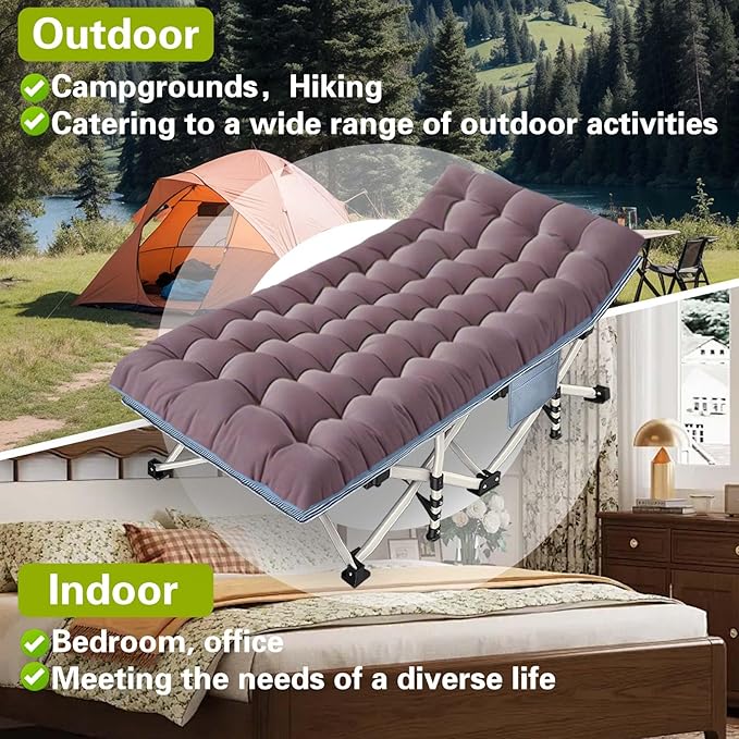 Oversize Camping Cot 32" W Extra Large Cot for Adults Cots for Sleeping XXL Cots with Mattress Heavy Duty Camping Bed with Carry Bag Folding Cot for Hiking Office Nap Indoor Outdoor Easy to Set Up