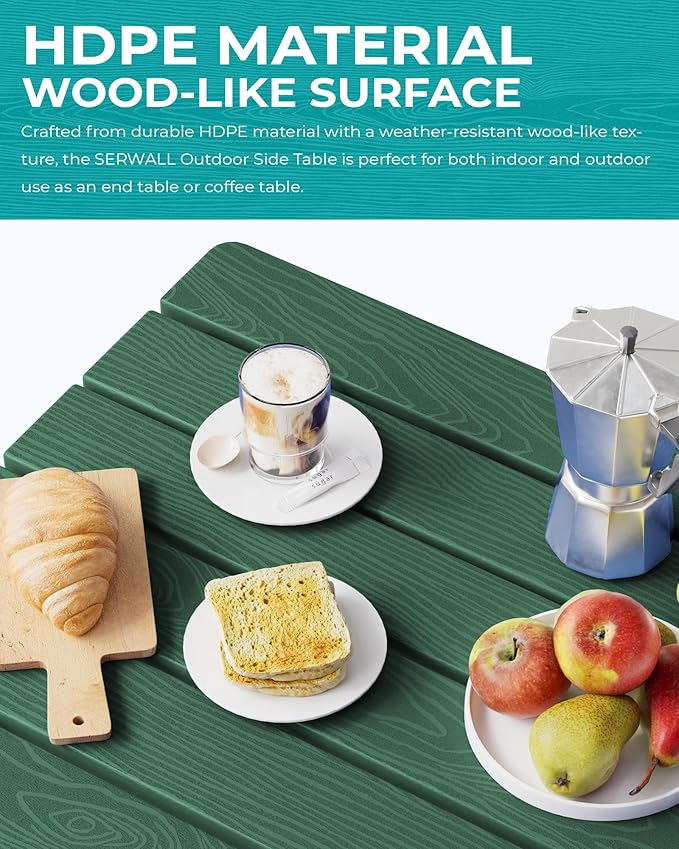 SERWALL Folding Outdoor Side Table Set of 2, Portable Adirondack Side Table, Green