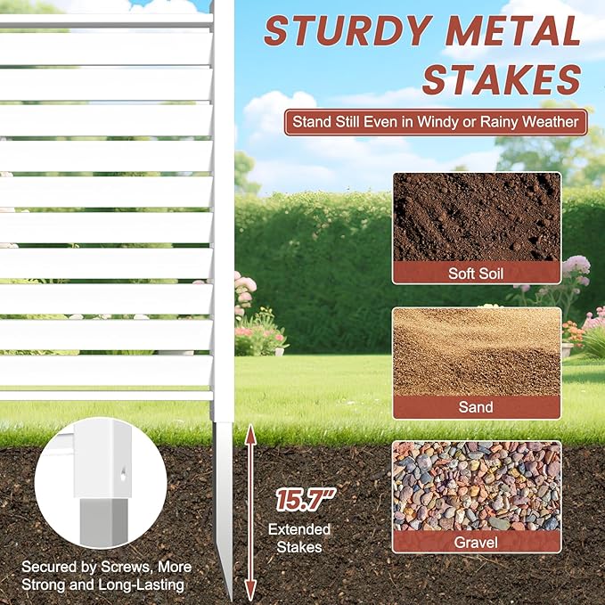 LILYPELLE 38in W x 42in H Air Conditioner Fence, 2 Panels PVC Outdoor Privacy Screen with Metal Stakes, Outside Trash Can Pool Equipment Enclosure Panels Decorative Fences