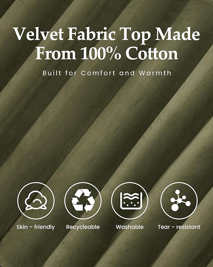 Inflatable Sleeping Pad for Camping, Extra-Thick 4.75" Single Air Mattress with Soft Velvet Top, Machine Washable, Family Lightweight 4-Season Pad for Traveling & Hiking, Green