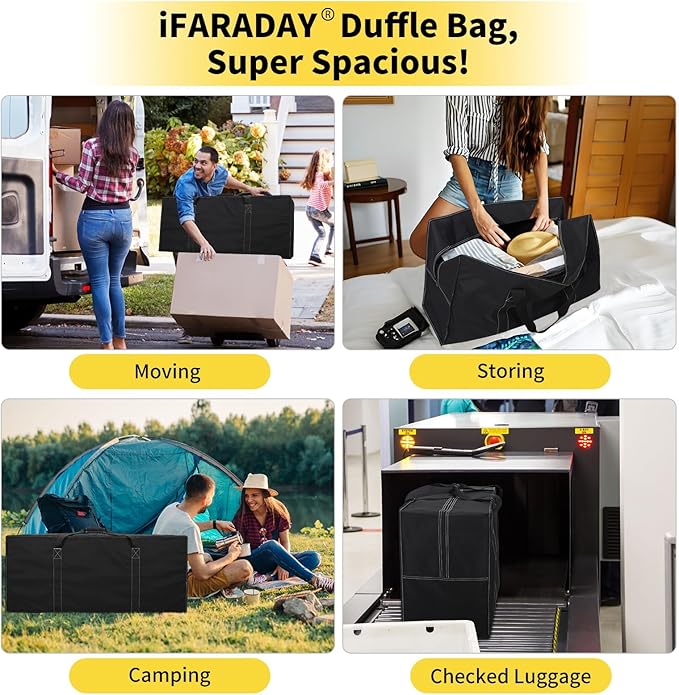 155L Extra Large Duffle Bag - 42 inch Heavy Duty & Water Resistant Duffel Bag Durable Luggage Storage Bag for Camping, Travel, Sports (Black)