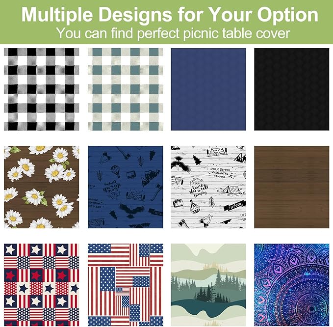 Picnic Table Cover with Bench Covers Camping Essentials Waterproof Windproof Camping Tablecloth with Drawstring Bag, Fitted Rectangle Tables and Seats, 72in, White